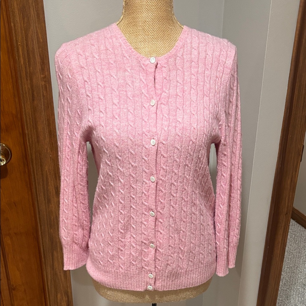 J Crew Pink Cable Knit Wool Sweater